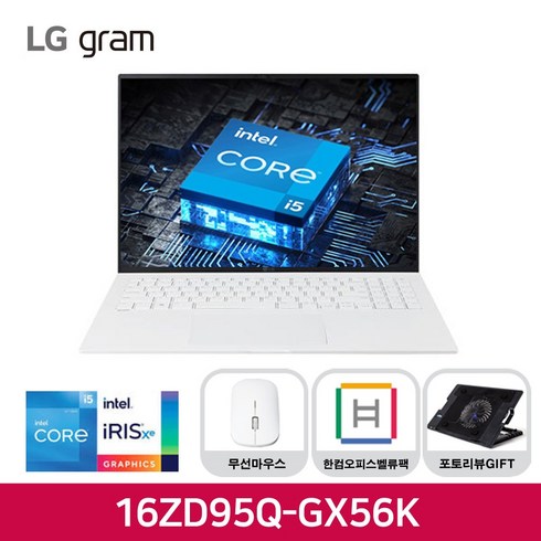 LG전자 그램 16ZD95Q-GX56K [256GB 16GB], Free DOS, 화이트, 256GB, 코어i5, 16GB