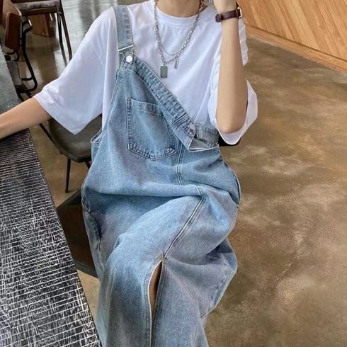 2023년 가성비 최고 뷔스티에원피스 - 구디프 루즈핏 슬릿 포켓 롱 멜빵치마 뷔스티에 원피스