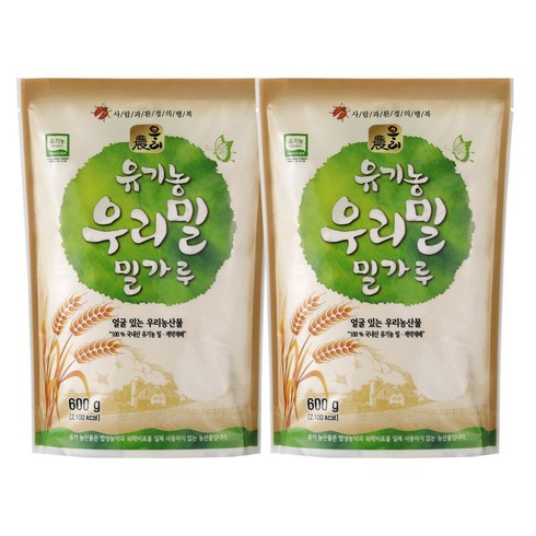 유기농 우리밀로 만든 국내산 백밀가루 중력분 600g x2, 4개