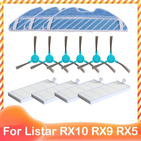 Listar RX10 RX9 RX5 로봇 진공 청소기 롤러 메인 사이드 브러시 Hepa 필터 걸레 교체 예비 부품 액세, Set 6, 1개