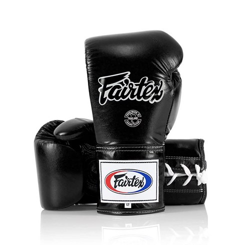 Fairtex 프로 가죽 레이스 대회용 장갑 - 무에타이 및 복싱용 잠금 엄지 손가락 블랙 283.5g10온스