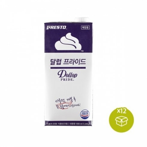 [달럽프라이드] 식물성 휘핑크림 1000ml x 12개입, 단품