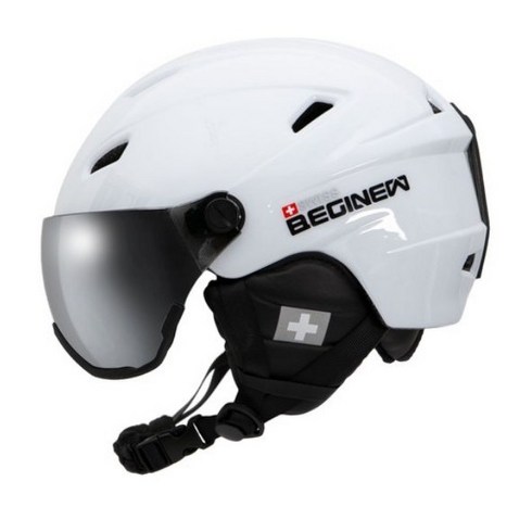 보드헬맷 - 스위스비기뉴 스키 스노우보드 헬멧 고글 일체형 바이저헬멧 아시안핏, 화이트