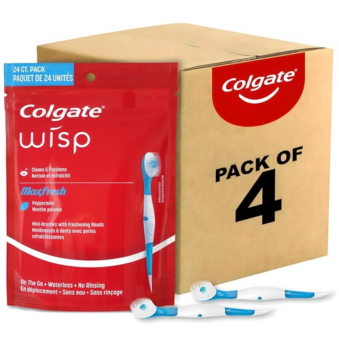 콜게이트일회용칫솔 - 콜게이트 위스프 프레쉬 미니 칫솔 치약 치실 24개입 x 4팩 Colgate Max Fresh Wisp Mini Travel Toothbrushes, 4세트