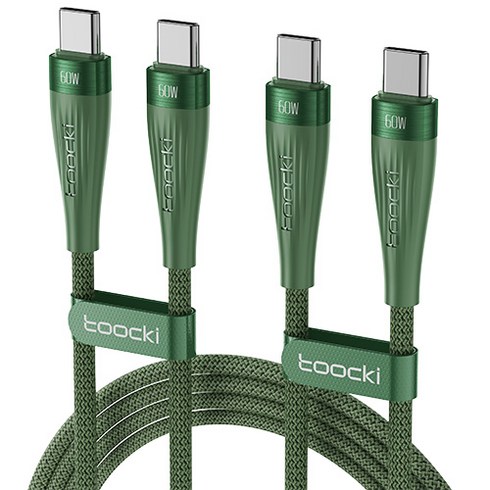 Toocki 60W C to 초고속충전 PD C타입 케이블, 2m, 초록색, 2개