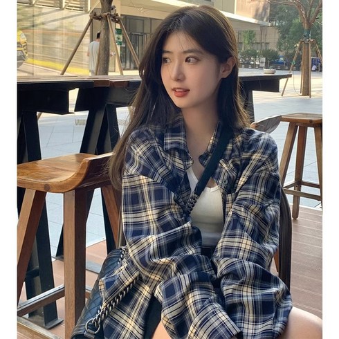 2023년 가성비 최고 커플셔츠 - ANYOU 커플 추동 루즈핏 체크 긴팔 셔츠