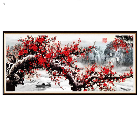 [WanXiang] DIY 꽃 나무 매화 설산 풍경 보석십자수 전체수 대형 특대형 큐빅 비즈자수 거실 장식 십자수, 150*60cm, 1개