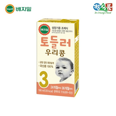 베지밀 토들러 우리콩 3 190mlx32팩, 두유맛, 190ml, 32개