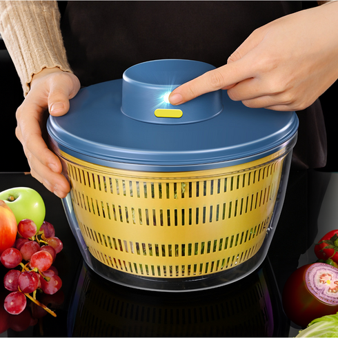 하피코지 4L 대용량 자동 원터치 채소 샐러드 야채탈수기 원터치 빠른탈수, 1개, 네이비