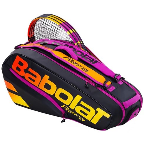 바볼랏 BABOLAT RH6 퓨어 에어로 라파(RAFA) 2단 6팩 테니스 라켓 가방 백팩 대용량 프로 배드민턴 가방 남녀 스포츠 운동 멀티백, 블랙/오렌지