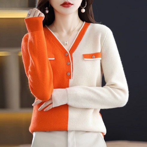 겨울 새로운 여성 골프 탑 여자 골프 니트웨어 V-넥 베이스 셔츠 패션 컬러 매칭 스웨터 여성 내베이스 셔츠 패션 니트 푹신한 스웨터