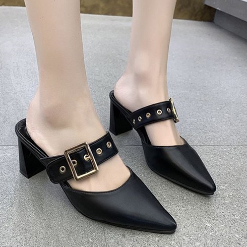 더구두 스틸레토 스터드 스트랩 뮬 힐 구두(7cm)-3101