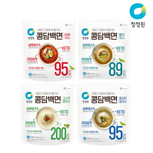 청정원 콩담백면 4종 4개 골라담기, 멸치국수 2개+비빔국수 2개