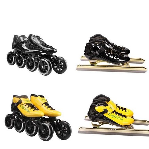 선수용 스피드 스케이트 4륜 인라인 빅휠 성인 어린이, 270mm 옐로우 바퀴+날 세트