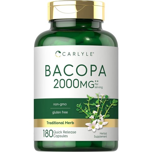 Carlyle Bacopa Monnieri Capsules | 1000 mg | 180 Capsules | Gluten Free Supplement, 1개, 180정