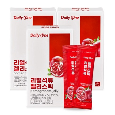 데일리원 리얼석류 젤리스틱 14포, 3통