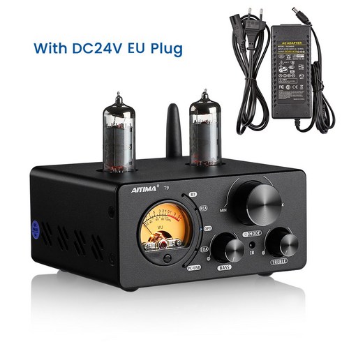 진공관앰프 - AIYIMA T9 HiFi Bluetooth 5.0 진공 튜브 앰프 USB DAC 스테레오 앰프 COX OPT 100W 가정용 오디오 파워 앰프 VU 미터 24V 전원 어댑터 포함, CHINA_AMP EU Plug