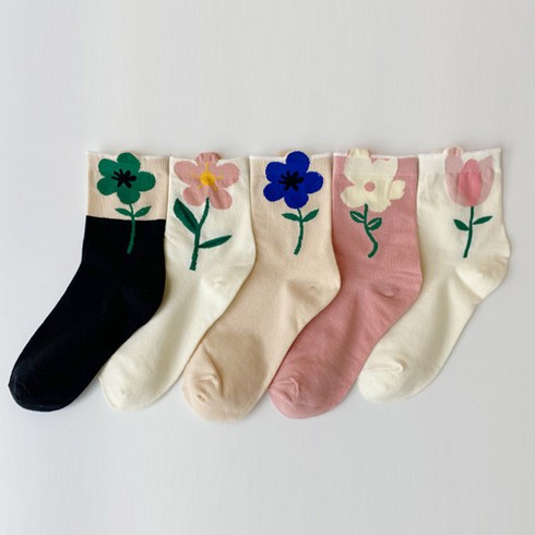 [5개] 러블리 플라워 포인트 중목 패션양말 _23_SK_002