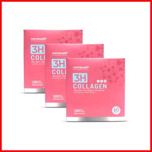 나노웰 숀리 콜라겐 60포 X 3박스 3개월분 엘라스틴과 히아루론산 함유, 3100mg, 3개