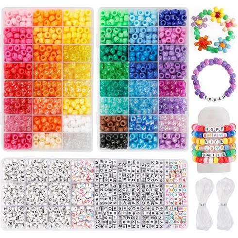 Quefe 3960pcs PONY 포니 Beads for Friendship Bracelet Making Kit 48 Colors Kandi Set 2400pcs Plastic R