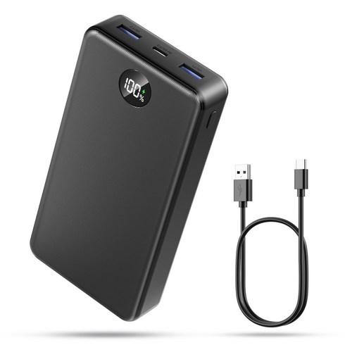 보조배터리 - UOOFON 고속충전 대용량 보조배터리 30000mAh PD 22.5W QC3.0 잔량표시 멀티단자 + 20W C타입 케이블, 블랙-30000mAh, P1