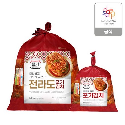 종가집전라도포기김치 - 종가 종가집 전라도식 포기김치 5.2kg + 포기김치(중부식) 900g, 단품