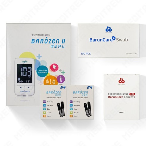 바로잰2 - 바로잰 혈당 시험지 100매 +바로젠 2 측정기+채혈침100매+알콜솜100매, 1세트, 100개입