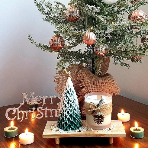 아로마루 크리스마스 오브제 캔들 성탄절 세트 트리 향초 인테리어 성탄절 홈파티 연말 선물, 1세트, 365g