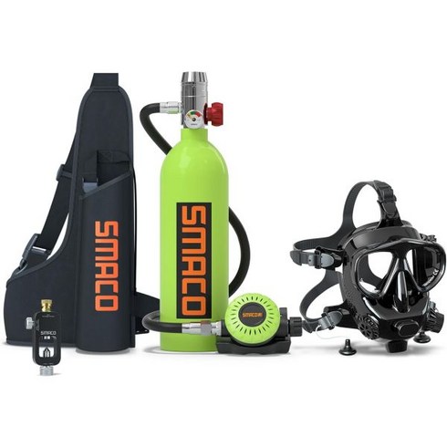 SMACO S400 미니 스쿠버 탱크 1L 용량 지원 1520분 수중 호흡33피트 이하 탈부착 수중수중 촬영용 다이빙 마스크 패키지, B-Green