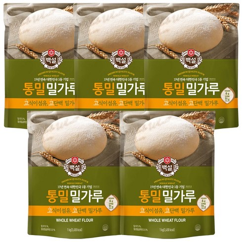 백설 통밀밀가루, 1kg, 5개