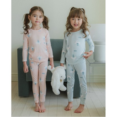 해피버스 긴팔세트-피치기모 스프링래빗 실내복