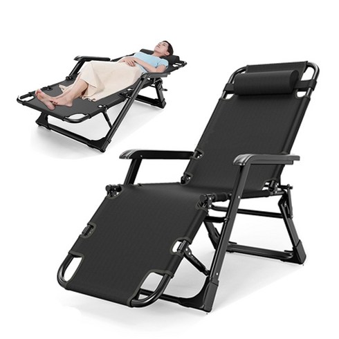 썬베드 - kurua접이식 리클라이너 사무실 접이식침대 휴대용 1인용 캠핑침대 무중력 의자, 방석 미포함, 블랙