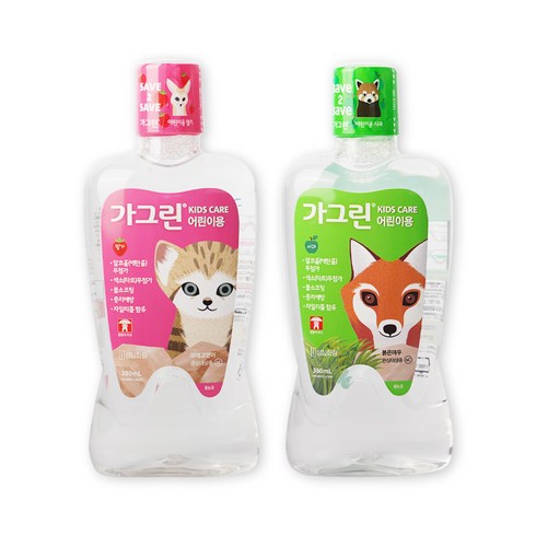 동아제약 가그린 어린이용 딸기맛 380ml + 사과맛 380ml 충치예방 불소 자일리톨 함유 구강청결제, 1세트