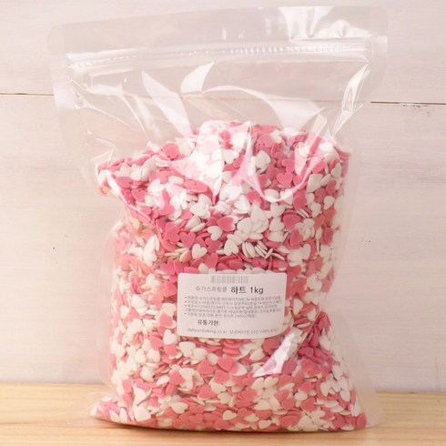 스프링클1kg - 달곰베이킹 슈가스프링클 핑크화이트하트, 1kg, 1개