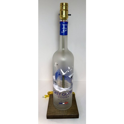 Bill's Bottle Lamps GRAY GOOSE 보드카 대형 1.75L 주류 병 바 테이블 램프 라운지 라이트 우드 베이스