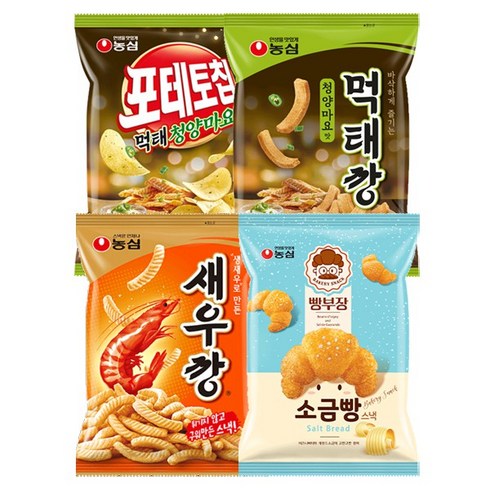 농심 먹태깡 60g 2봉 + 먹태 포테토칩 50g 2봉 + 새우깡 90g 2봉 + 빵부장 55g 2봉/소금빵/초코빵, 먹태깡2+먹태포테토칩2새우깡2+소금빵2