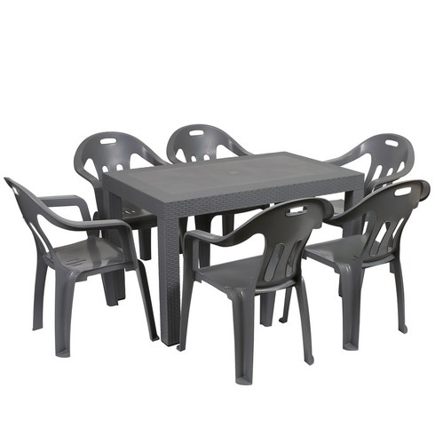 지오리빙 국산 라탄테이블 74120 의자세트 야외용 테이블의자, 6인세트, 팔걸이의자6개, 그레이