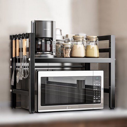 행복의모든것 넓이 높이 조절 전자레인지 선반, 블랙, 1단