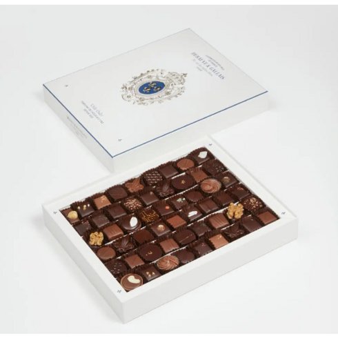 [ DEBAUVE & GALLAIS 드보브 에 갈레 ] 프랑스 다크 초콜릿과 프랄린 밀크 초콜릿 선물 상자 Dark and Milk Chocolates, 8g, 54개