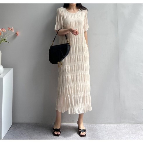 2023년 가성비 최고 여름쉬폰원피스 - 세인트이브 [세인트이브] O11109 캉캉 주름 반팔 쉬폰 롱원피스