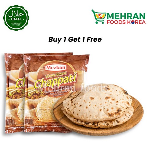 MEZBAN Whole Wheat Chappati 10pcs 450g (1+1) 900g 통밀 차파티, 1개