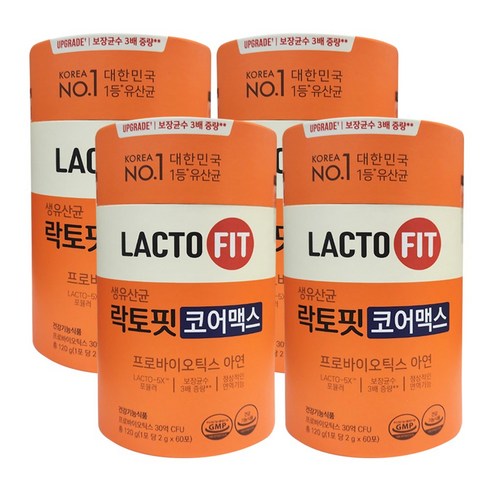 락토핏 종근당건강 생유산균 코어맥스, 60포, 120g, 4개