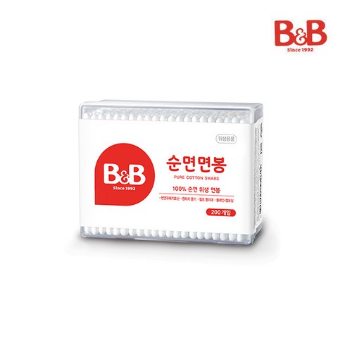 B&B 비앤비 순면 유아면봉 사각, 10개, 200개입