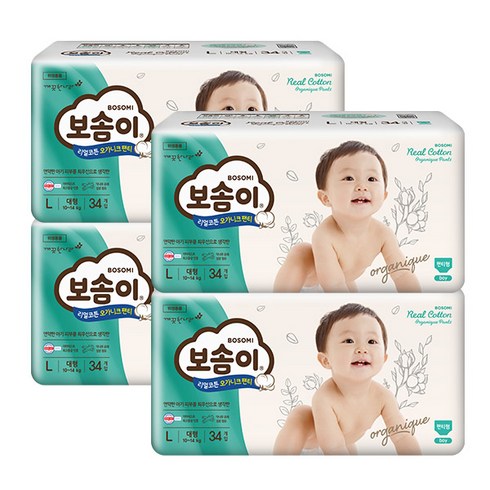 보솜이 리얼코튼 오가니크 팬티 남아용, 대형(L), 136매