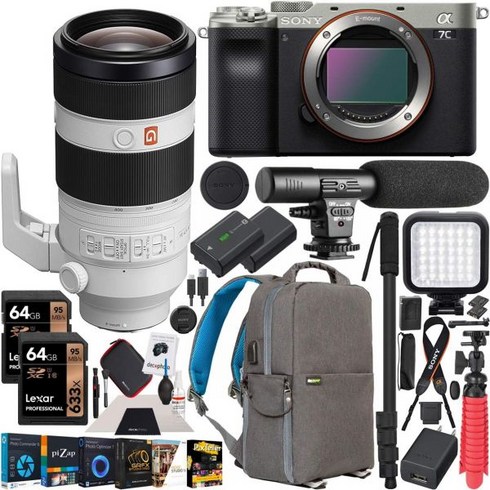 소니 a7C FE 포함 미러리스 풀프레임 카메라 본체 F100 400mm F4.5 5.6 GM G 마스터 슈퍼 망원 줌 렌즈 SEL100400GM 실버 ILCE7C S 데코기어 백