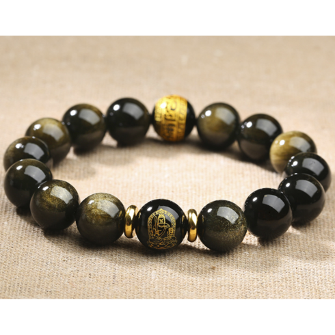 제이에치제이 12지신 자연산 흑요석 염주 액운 소원성취 띠별 행운팔찌