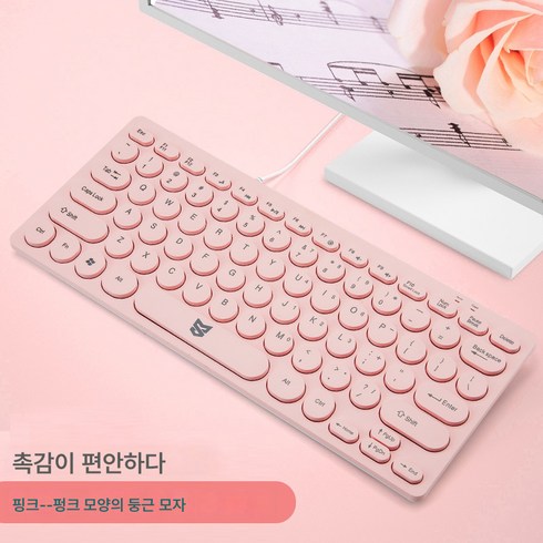 삼송니 슬림 펑크 빈티지 유선 키보드 노트북 데스크톱 무음 가정용 78버튼 USB 외장, 핑크-펑크 에디션 원형 스냅백
