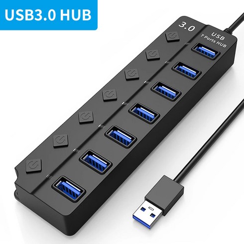 2023년 가성비 좋은 usb허브 - 7구 스위치 허브 4구 확장기 usb 컴퓨터 분배기 usb허브, 7포트, 블랙