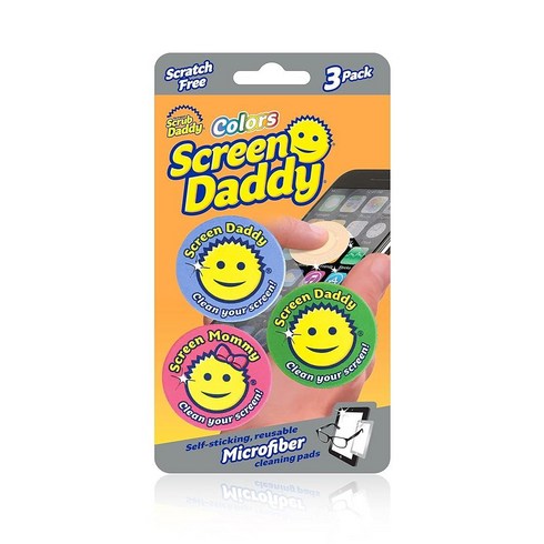 스크린대디 - 스크럽대디 Scrub Daddy Screen Daddy - 다양한 색상 다용도 극세사 클리닝 패드 편리한 보관 긁힘 방지 줄무늬 없음 재사용 및 세탁 가능 3개입, 3개