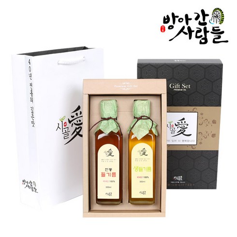 방앗간 사람들 국산 참기름 들기름 생들기름 선물세트, 국산 들기름300ml+생들기름300ml, 2병선물박스